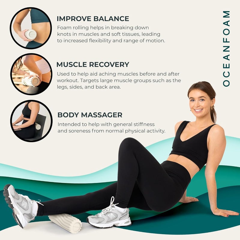 Oceanfoam Ripple Travel Foam Roller (11" x 3.35") Firm Mini Foam Roller for Physical Therapy, Deep Tissue Massage, Back Pain - High Density, Ergonomic Wave Textured - Yoga, Pilates, Exercise (Natural) - Image 5